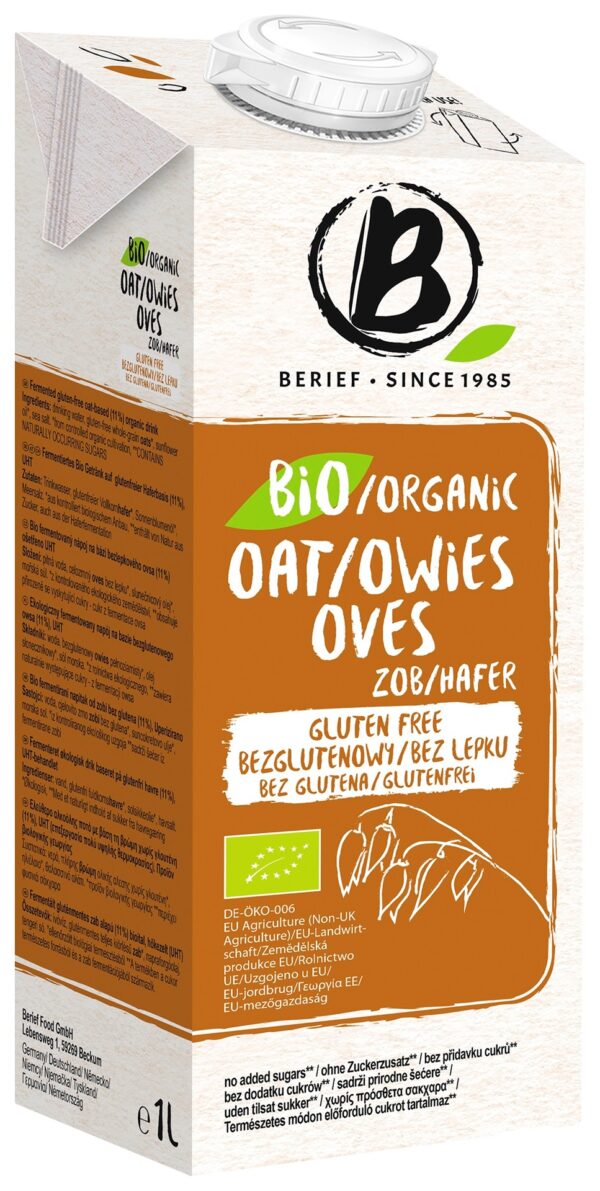 NAPÓJ OWSIANY BEZ DODATKU CUKRÓW BEZGLUTENOWY BIO 1 L – BERIEF SuryaPrema