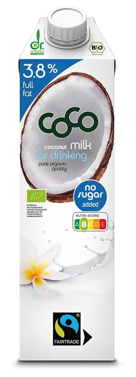 COCONUT MILK – NAPÓJ KOKOSOWY DO PICIA 3,8 % TŁUSZCZU BEZ DODATKU CUKRÓW FAIR TRADE BIO 1 L – COCO (DR MARTINS) SuryaPrema