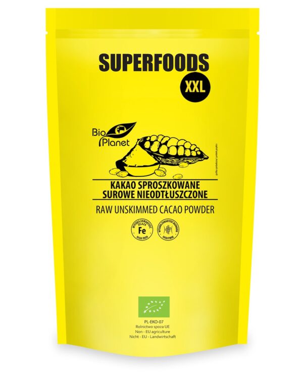 KAKAO SPROSZKOWANE SUROWE NIEODTŁUSZCZONE BIO 400 g – BIO PLANET SuryaPrema