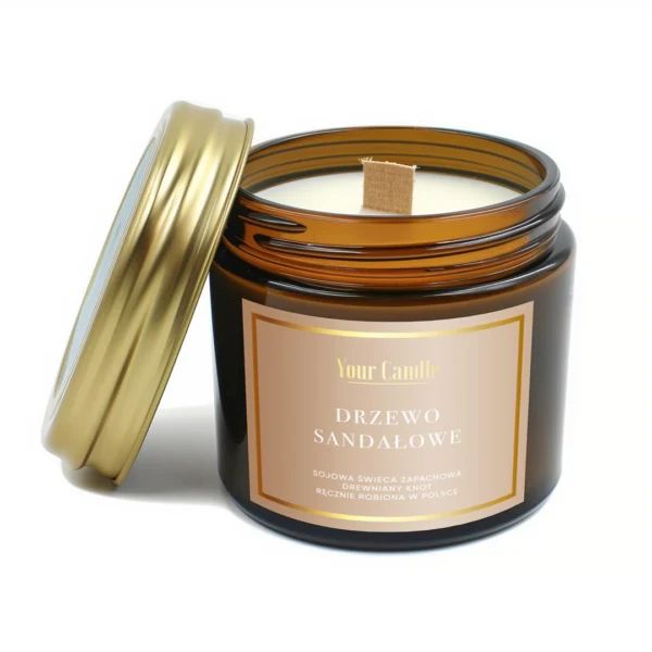 ŚWIECA SOJOWA ZAPACHOWA Z DREWNIANYM KNOTEM DRZEWO SANDAŁOWE 120 ml – YOUR CANDLE SuryaPrema