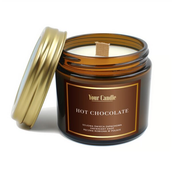 ŚWIECA SOJOWA ZAPACHOWA Z DREWNIANYM KNOTEM HOT CHOCOLATE 120 ml – YOUR CANDLE SuryaPrema