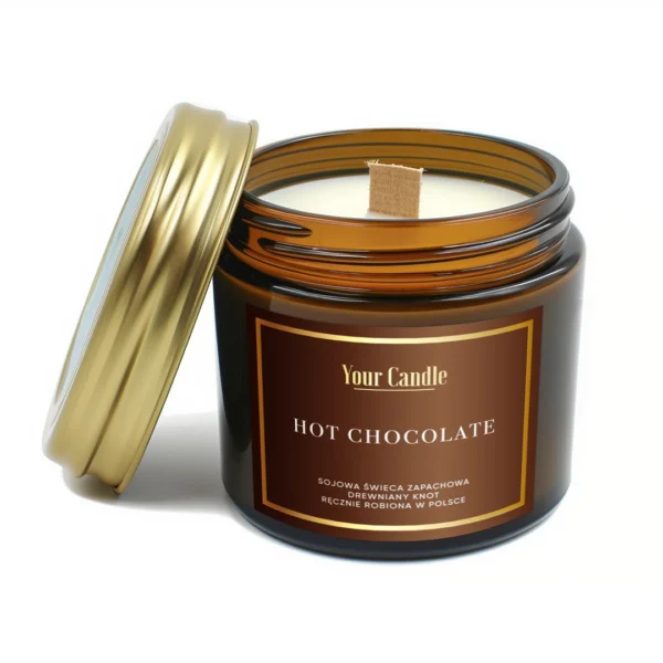 ŚWIECA SOJOWA ZAPACHOWA Z DREWNIANYM KNOTEM HOT CHOCOLATE 120 ml – YOUR CANDLE SuryaPrema